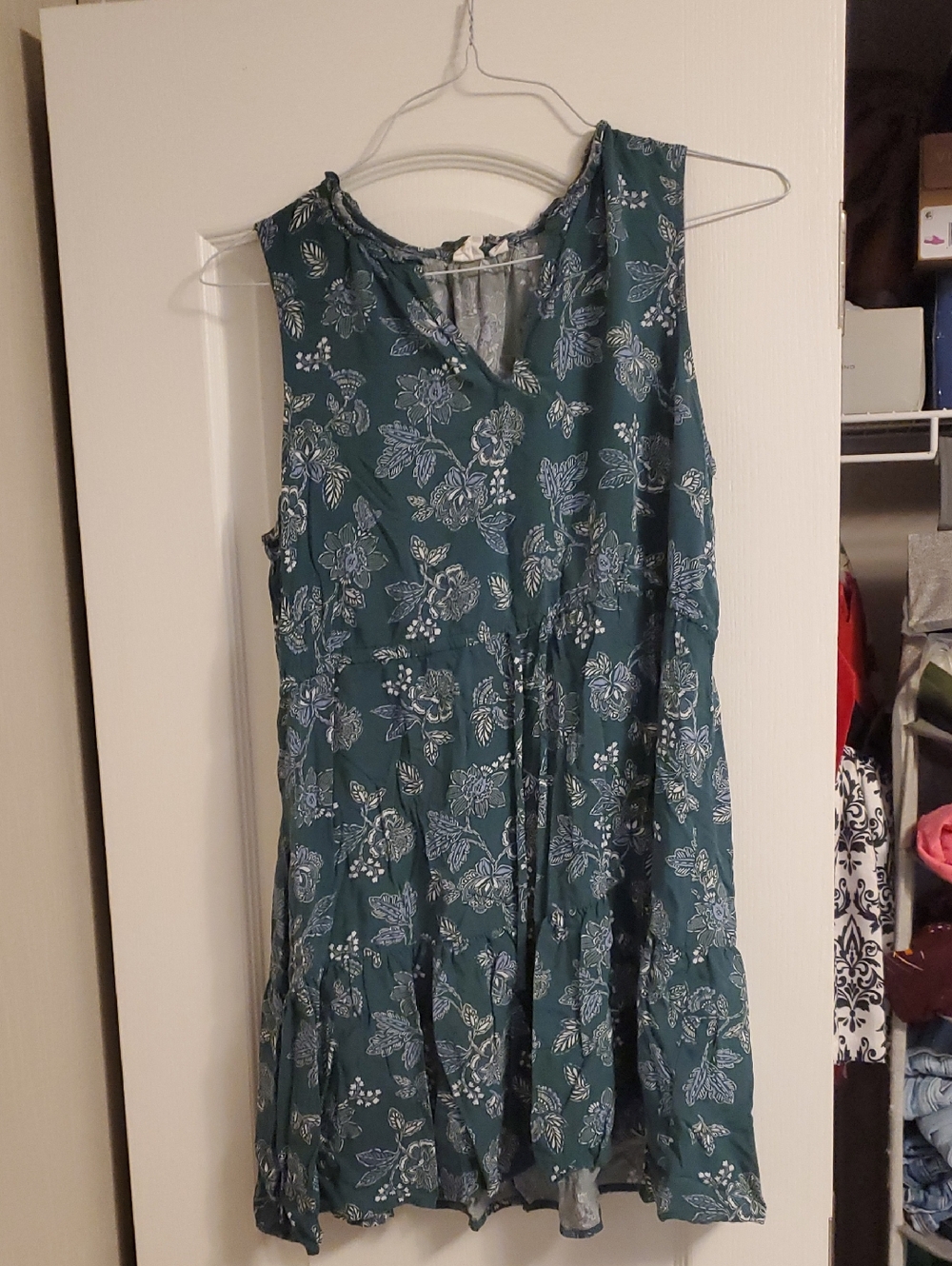 GAP Teal Floral Sleeveless Tiered Midi Dress